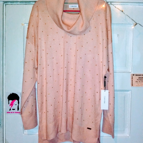 Calvin Klein Sweaters - Calvin K. (new) pink stud sweater - cowl neck - XL